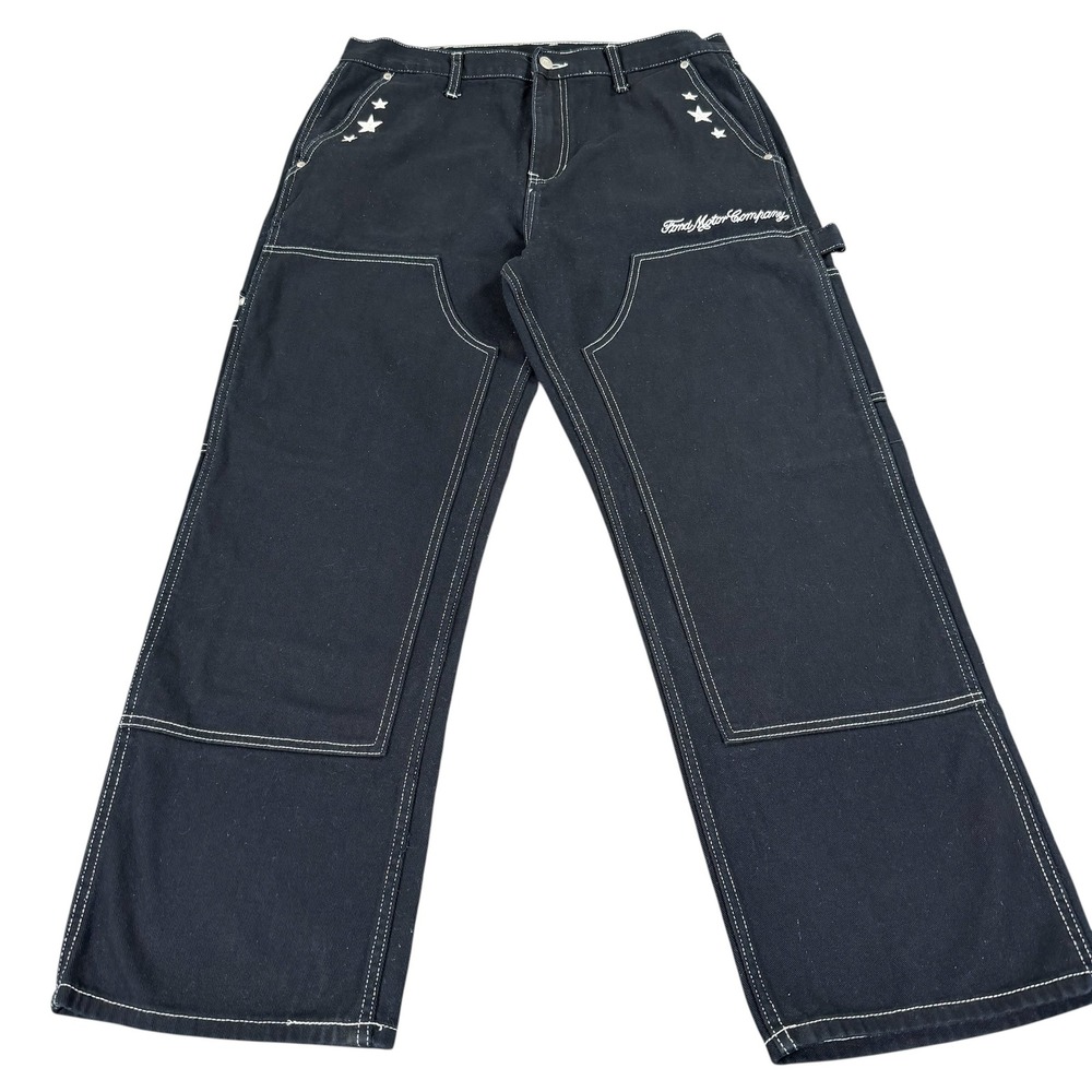 PacSun Ford Motor Company Carpenter Pants Mens 34 Black Good Double Knee Stars